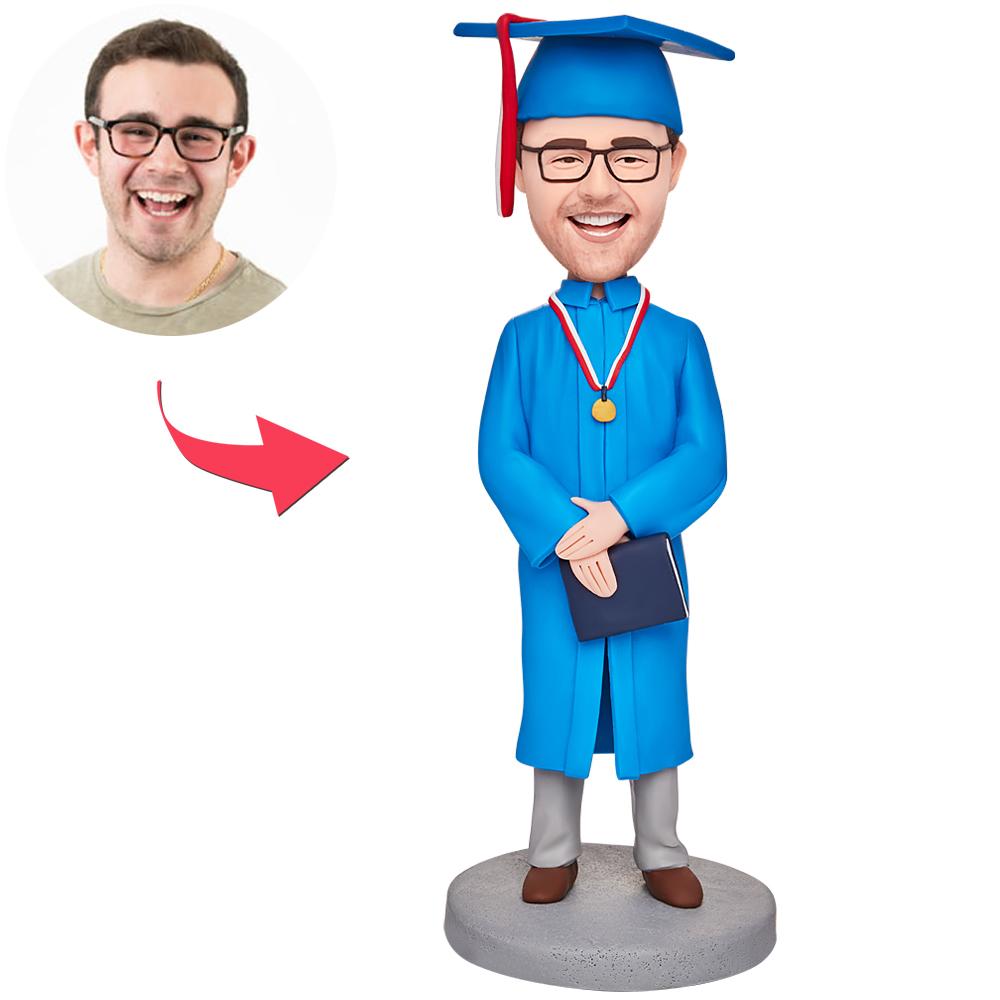 Graduation Boy Wearing Blue Graduation Gown Custom Bobbleheads With En ...