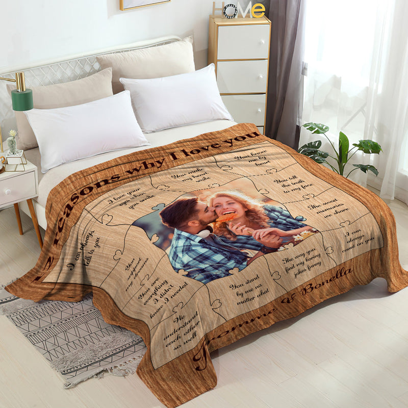 Custom Photo Blanket 12 Reasons Why I Love You Personalized Text Blanket