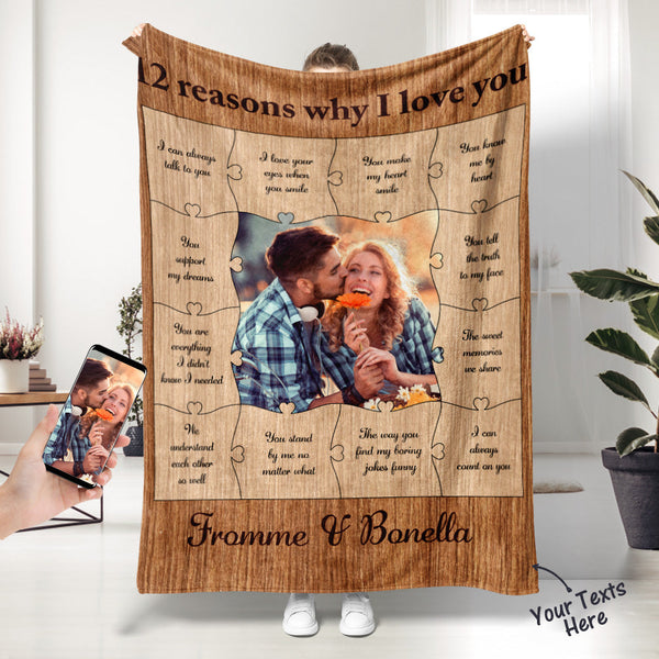 Custom Photo Blanket 12 Reasons Why I Love You Personalized Text Blanket