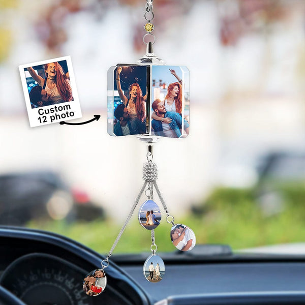 Custom Photo Car Crystal Rearview Mirror Hanging Decorations Accessories Valentine's Gifts