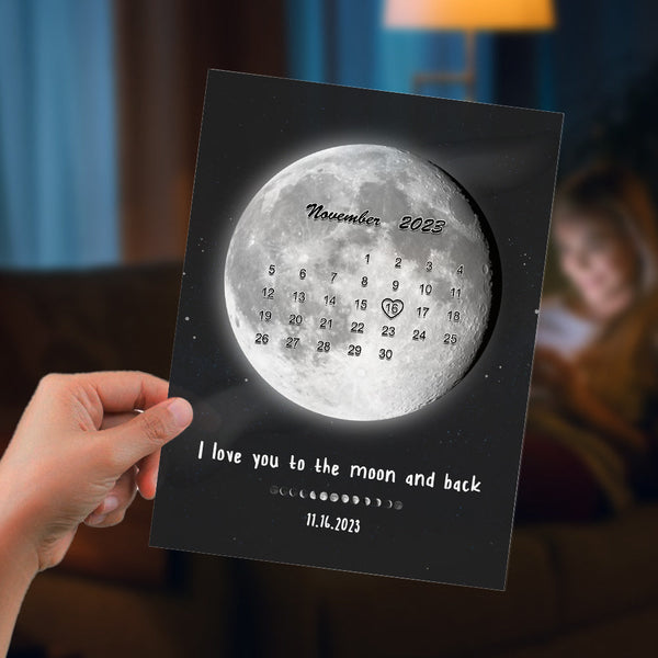 Custom Moon Phases Plaque Decor With Photo/Calendar Anniversary Gift For Couple