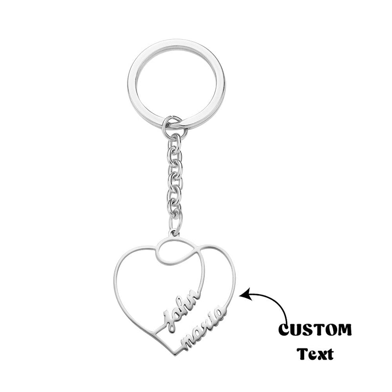 Personalized Two Names Double Heart Keychain Custom Letters Metal Key Ring for Couples