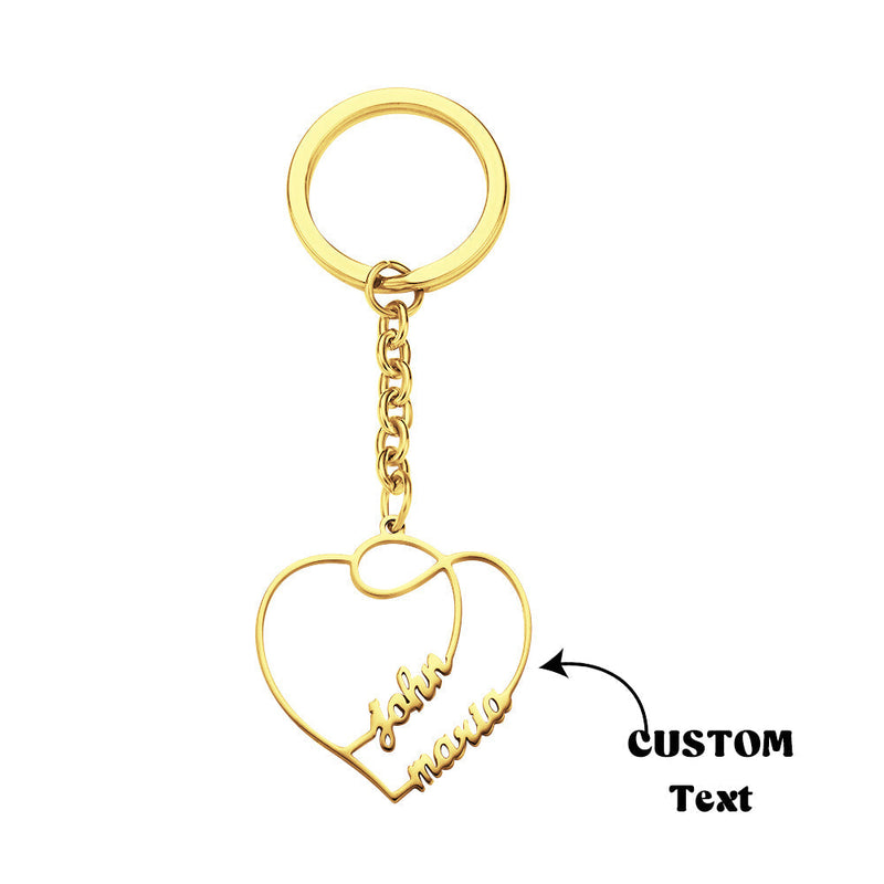 Personalized Two Names Double Heart Keychain Custom Letters Metal Key Ring for Couples