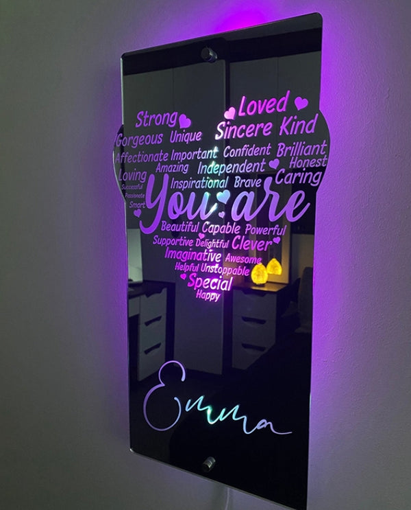 Custom Engraved Affirmation Heart Mirror Light