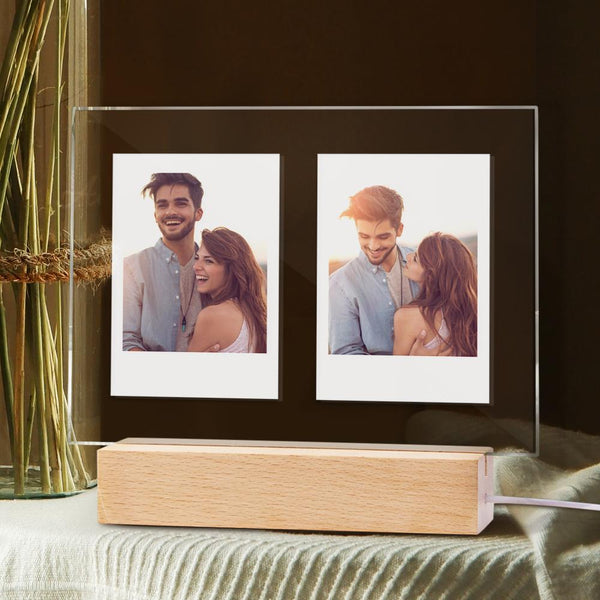 Personalized Acrylic Double Photo Lamp Yellow Warm Lights Perfect Night Light Gift for Couples On Valentine's