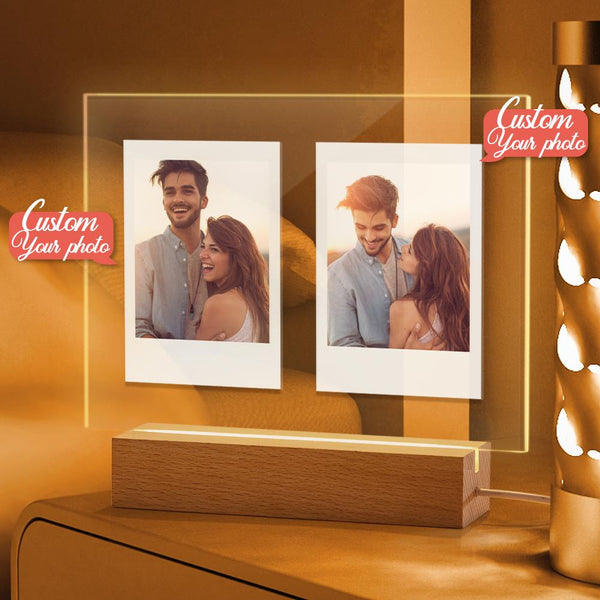 Personalized Acrylic Double Photo Lamp Yellow Warm Lights Perfect Night Light Gift for Couples On Valentine's