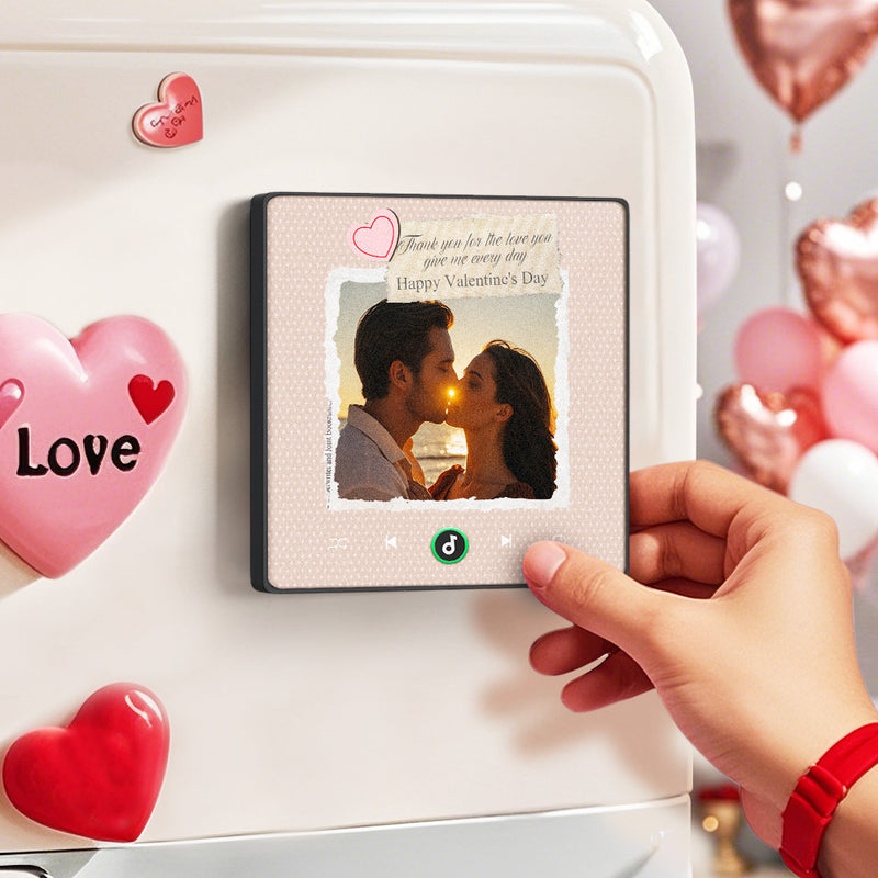 FridgeBeats Framed Custom Photo Text with Heart Music Fridge Magnet Sticker Special for Valentine's Day