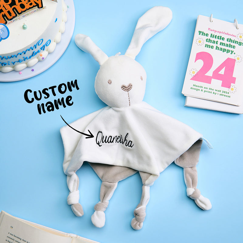 Personalized Soothe Towel Bibs Soft Sleeping Rabbit Elephant with Embroidered Name Gift for Baby